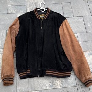 Black and Brown Suede Bomber Jacket